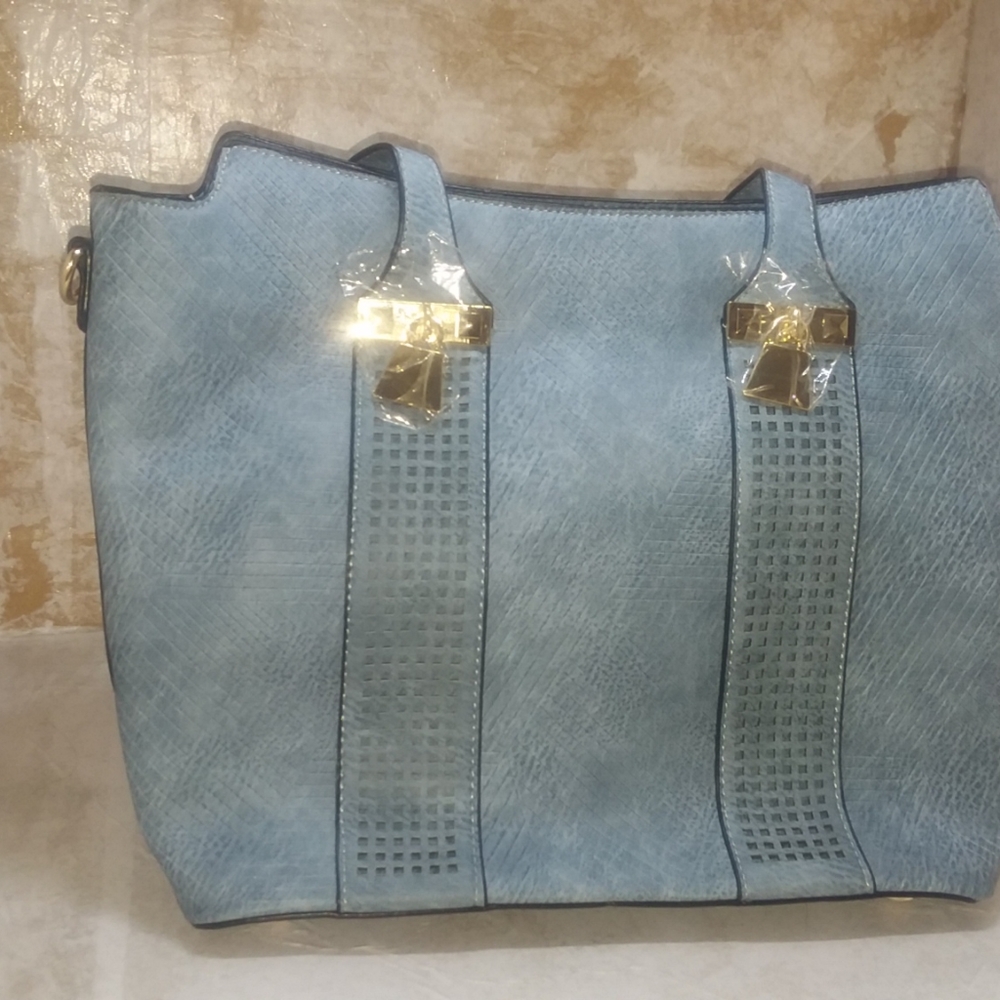 SKY BLUE PU LEATHER HANDBAG